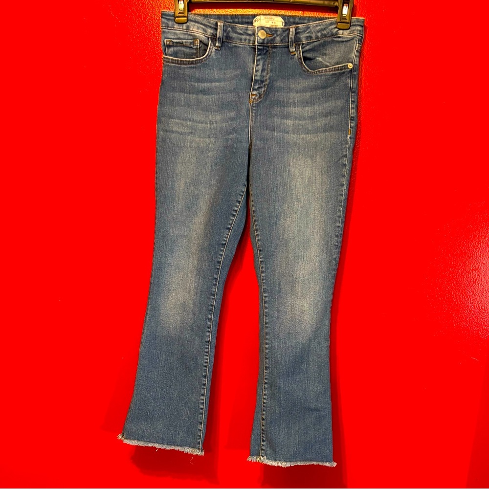 Super cute Free People cropped raw hem slight flair. Excellent condition. Sz 31